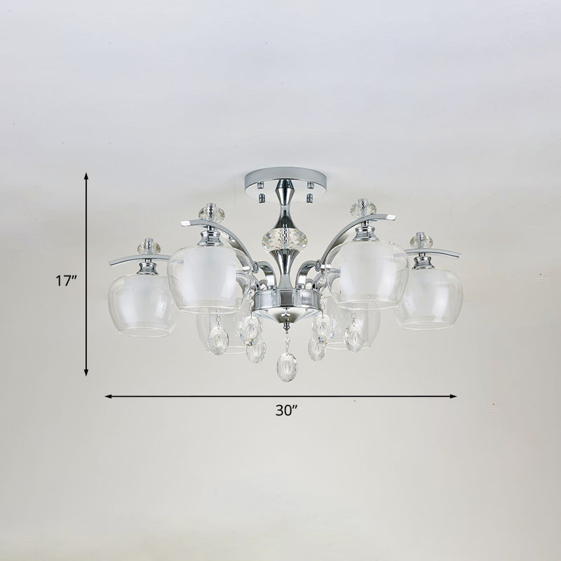 Clear Glass Sputnik Semi Flush Modernist 6 Heads Living Room Flushmount in Chrome with Crystal Clearhalo 'Ceiling Lights' 'Close To Ceiling Lights' 'Close to ceiling' 'Semi-flushmount' Lighting' 886122