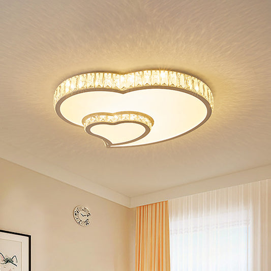 Minimalist Dual Heart Flushmount Cut Crystal LED Flush Mount Recessed Lighting in White White B Clearhalo 'Ceiling Lights' 'Close To Ceiling Lights' 'Close to ceiling' 'Flush mount' Lighting' 886123