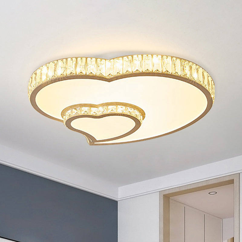 Minimalist Dual Heart Flushmount Cut Crystal LED Flush Mount Recessed Lighting in White Clearhalo 'Ceiling Lights' 'Close To Ceiling Lights' 'Close to ceiling' 'Flush mount' Lighting' 886124