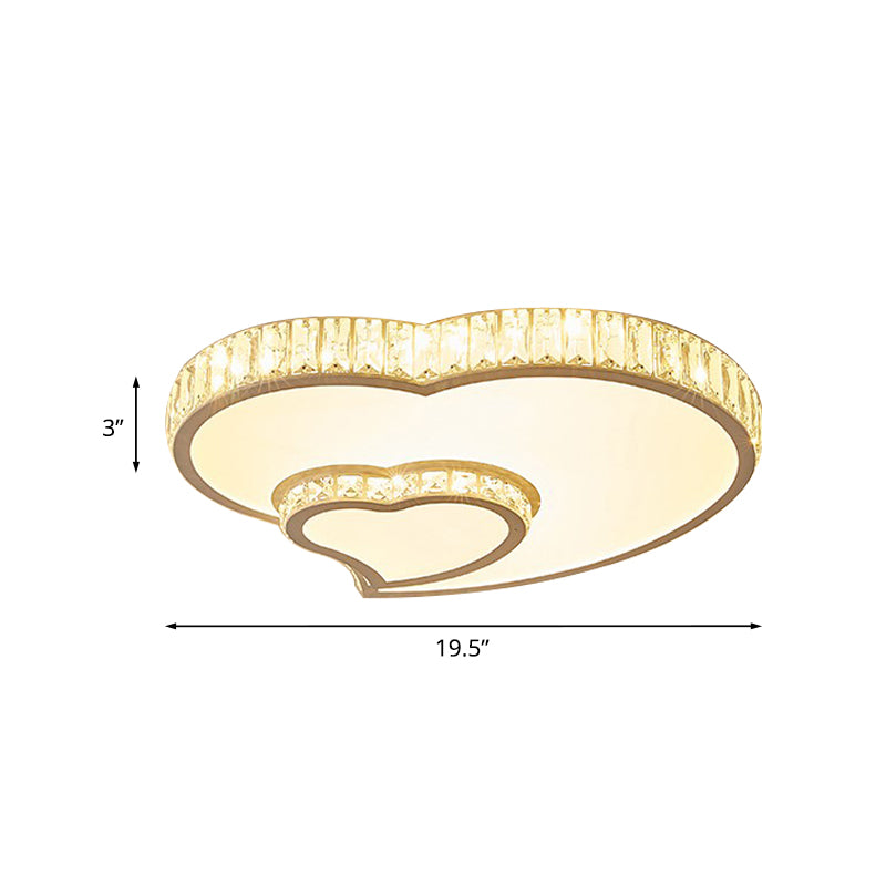 Minimalist Dual Heart Flushmount Cut Crystal LED Flush Mount Recessed Lighting in White Clearhalo 'Ceiling Lights' 'Close To Ceiling Lights' 'Close to ceiling' 'Flush mount' Lighting' 886126