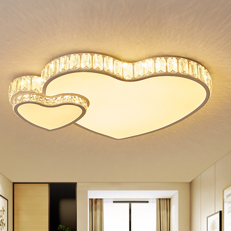 Minimalist Dual Heart Flushmount Cut Crystal LED Flush Mount Recessed Lighting in White White A Clearhalo 'Ceiling Lights' 'Close To Ceiling Lights' 'Close to ceiling' 'Flush mount' Lighting' 886127