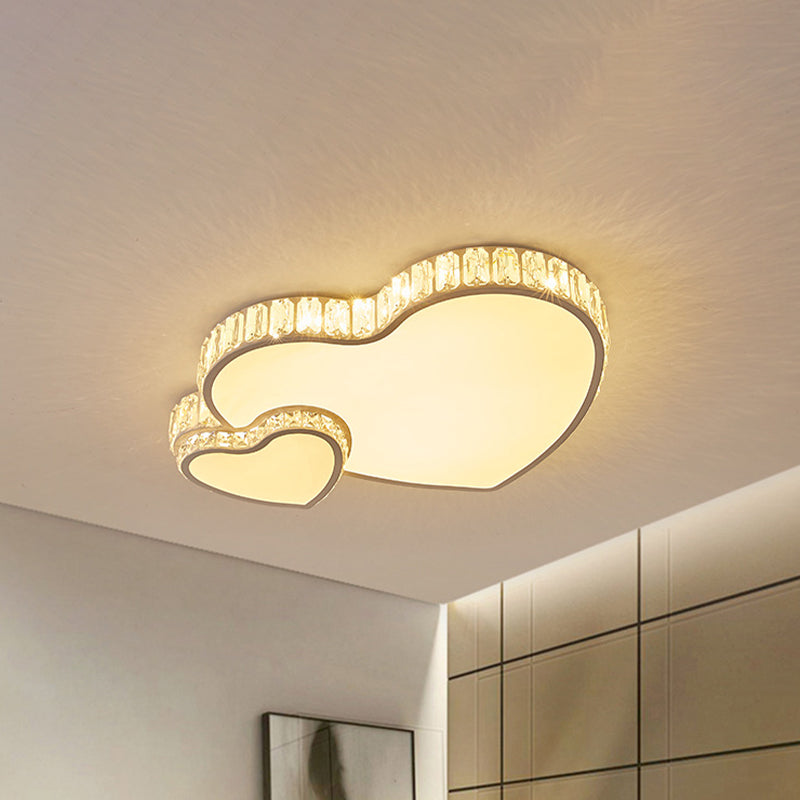 Minimalist Dual Heart Flushmount Cut Crystal LED Flush Mount Recessed Lighting in White Clearhalo 'Ceiling Lights' 'Close To Ceiling Lights' 'Close to ceiling' 'Flush mount' Lighting' 886128