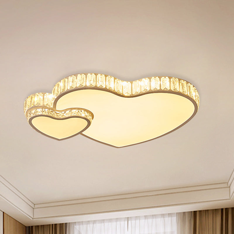 Minimalist Dual Heart Flushmount Cut Crystal LED Flush Mount Recessed Lighting in White Clearhalo 'Ceiling Lights' 'Close To Ceiling Lights' 'Close to ceiling' 'Flush mount' Lighting' 886129