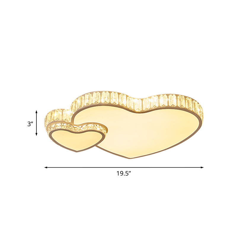 Minimalist Dual Heart Flushmount Cut Crystal LED Flush Mount Recessed Lighting in White Clearhalo 'Ceiling Lights' 'Close To Ceiling Lights' 'Close to ceiling' 'Flush mount' Lighting' 886131
