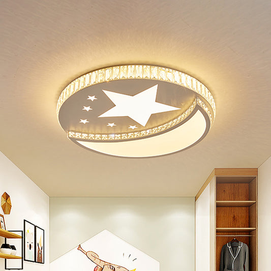 Star and Moon Crystal Flush Light Contemporary LED Bedroom Flush Mount Recessed Lighting in White White Clearhalo 'Ceiling Lights' 'Close To Ceiling Lights' 'Close to ceiling' 'Flush mount' Lighting' 886132