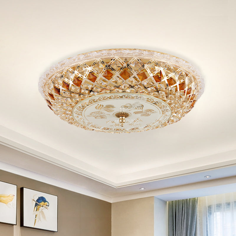 Round Bedroom Flush Mount Lamp Modern Hand-Cut Crystal LED Gold Ceiling Light Fixture Clearhalo 'Ceiling Lights' 'Close To Ceiling Lights' 'Close to ceiling' 'Flush mount' Lighting' 886159