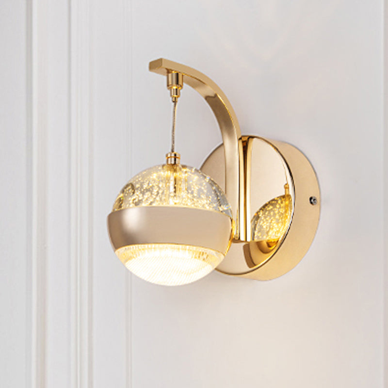 Seedy Crystal Ball Wall Light Contemporary LED Bedroom Wall Sconce Lighting Fixture in Gold/Chrome Gold Clearhalo 'Cast Iron' 'Glass' 'Industrial' 'Modern wall lights' 'Modern' 'Tiffany' 'Traditional wall lights' 'Wall Lamps & Sconces' 'Wall Lights' Lighting' 886186