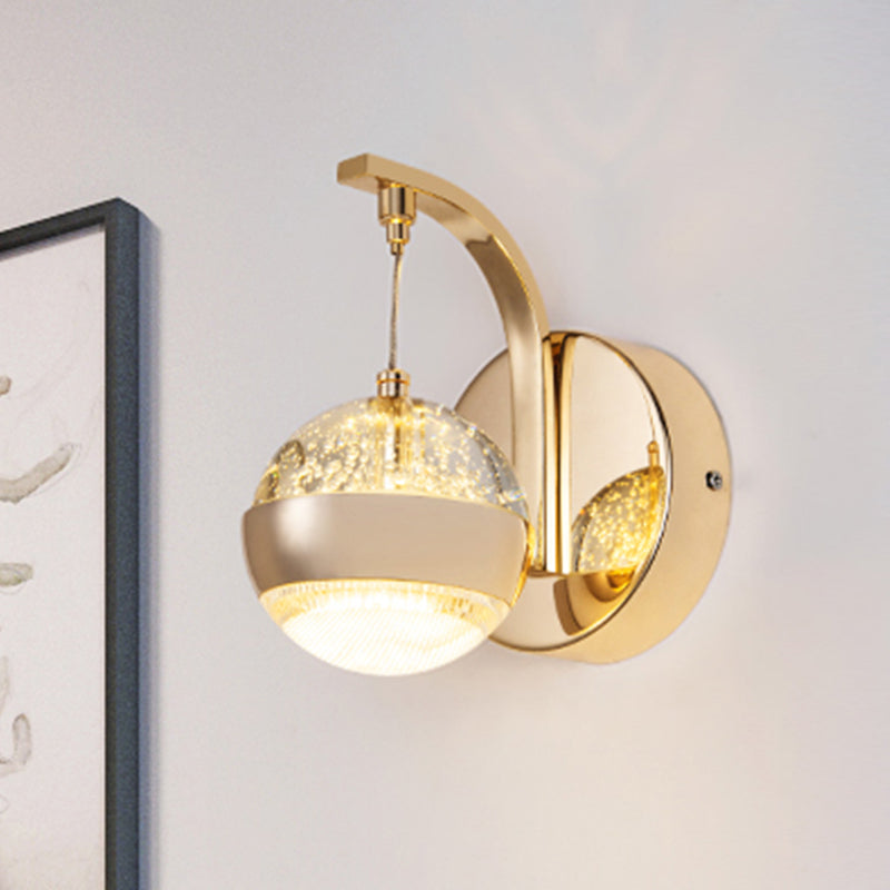 Seedy Crystal Ball Wall Light Contemporary LED Bedroom Wall Sconce Lighting Fixture in Gold/Chrome Clearhalo 'Cast Iron' 'Glass' 'Industrial' 'Modern wall lights' 'Modern' 'Tiffany' 'Traditional wall lights' 'Wall Lamps & Sconces' 'Wall Lights' Lighting' 886187