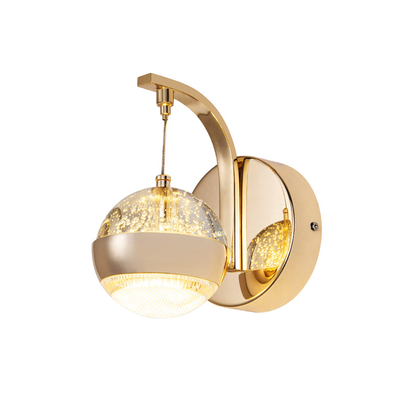 Seedy Crystal Ball Wall Light Contemporary LED Bedroom Wall Sconce Lighting Fixture in Gold/Chrome Clearhalo 'Cast Iron' 'Glass' 'Industrial' 'Modern wall lights' 'Modern' 'Tiffany' 'Traditional wall lights' 'Wall Lamps & Sconces' 'Wall Lights' Lighting' 886188