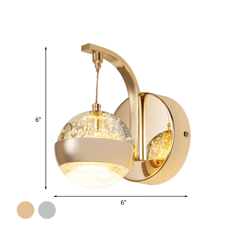 Seedy Crystal Ball Wall Light Contemporary LED Bedroom Wall Sconce Lighting Fixture in Gold/Chrome Clearhalo 'Cast Iron' 'Glass' 'Industrial' 'Modern wall lights' 'Modern' 'Tiffany' 'Traditional wall lights' 'Wall Lamps & Sconces' 'Wall Lights' Lighting' 886189