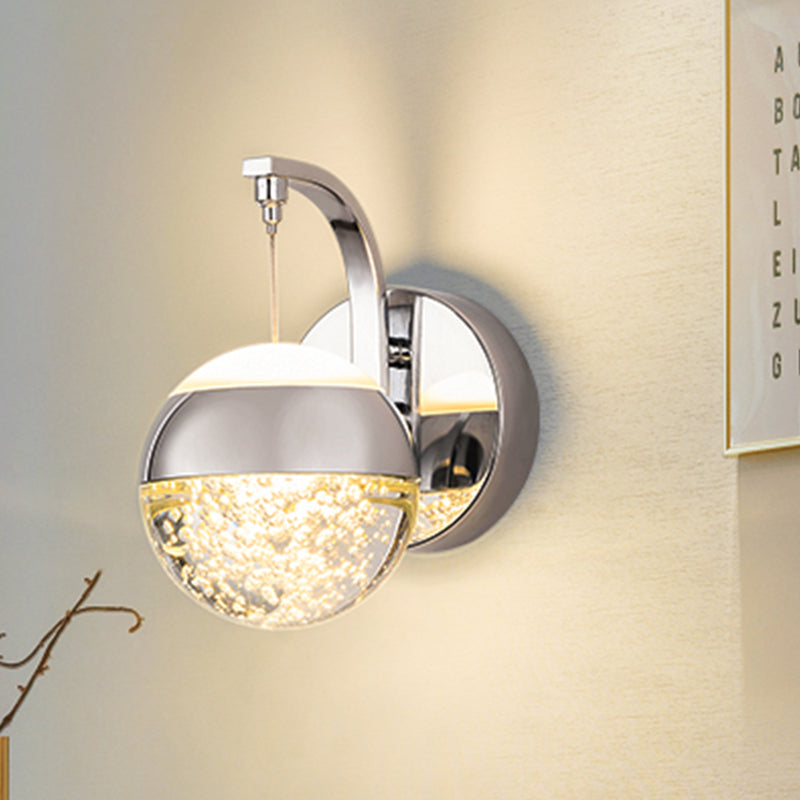 Seedy Crystal Ball Wall Light Contemporary LED Bedroom Wall Sconce Lighting Fixture in Gold/Chrome Chrome Clearhalo 'Cast Iron' 'Glass' 'Industrial' 'Modern wall lights' 'Modern' 'Tiffany' 'Traditional wall lights' 'Wall Lamps & Sconces' 'Wall Lights' Lighting' 886190