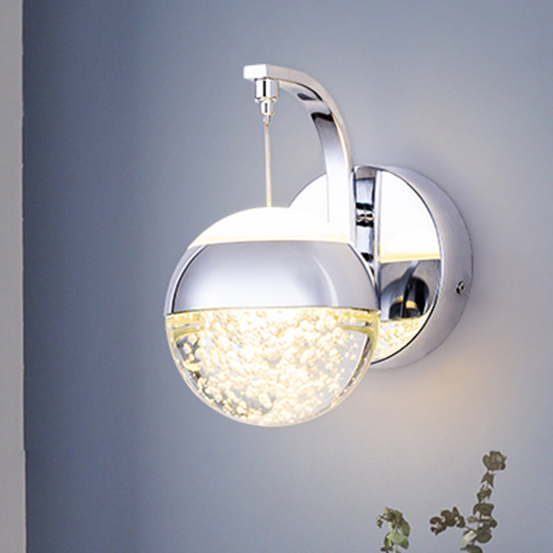 Seedy Crystal Ball Wall Light Contemporary LED Bedroom Wall Sconce Lighting Fixture in Gold/Chrome Clearhalo 'Cast Iron' 'Glass' 'Industrial' 'Modern wall lights' 'Modern' 'Tiffany' 'Traditional wall lights' 'Wall Lamps & Sconces' 'Wall Lights' Lighting' 886191