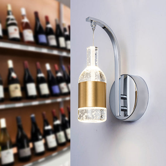 Modern Wine Bottle Wall Sconce Seedy Crystal LED Wall Mounted Light Fixture in Chrome Chrome Clearhalo 'Cast Iron' 'Glass' 'Industrial' 'Modern wall lights' 'Modern' 'Tiffany' 'Traditional wall lights' 'Wall Lamps & Sconces' 'Wall Lights' Lighting' 886194
