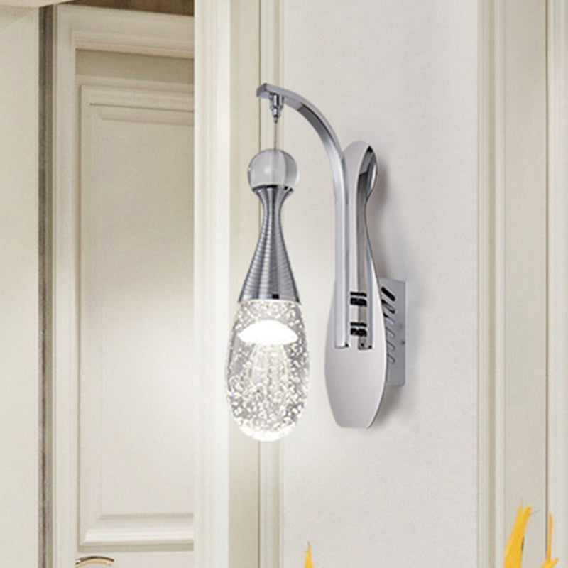 Chrome LED Wall Sconce Light Minimalism Seeded Crystal Teardrop Wall Lighting Fixture Chrome Clearhalo 'Cast Iron' 'Glass' 'Industrial' 'Modern wall lights' 'Modern' 'Tiffany' 'Traditional wall lights' 'Wall Lamps & Sconces' 'Wall Lights' Lighting' 886202