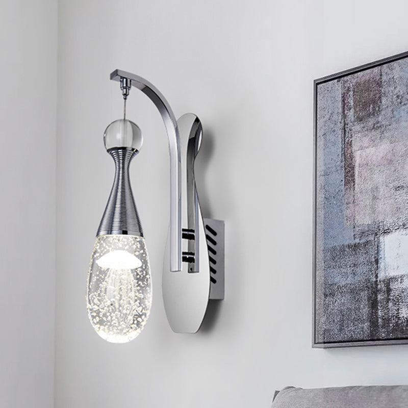 Chrome LED Wall Sconce Light Minimalism Seeded Crystal Teardrop Wall Lighting Fixture Clearhalo 'Cast Iron' 'Glass' 'Industrial' 'Modern wall lights' 'Modern' 'Tiffany' 'Traditional wall lights' 'Wall Lamps & Sconces' 'Wall Lights' Lighting' 886203