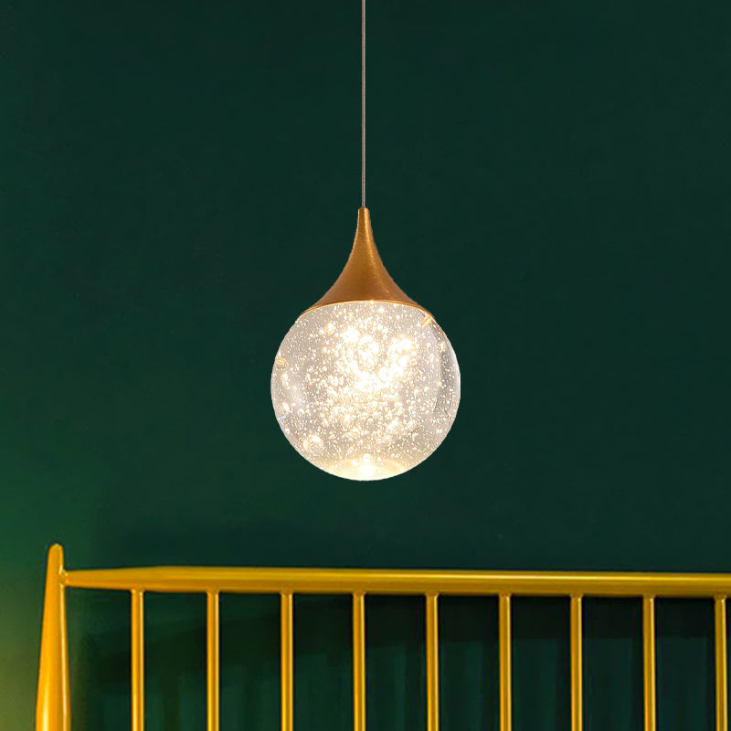 Ball Bedroom Suspension Lighting Simple Seeded Crystal 1 Bulb Coffee Hanging Lamp Coffee Clearhalo 'Ceiling Lights' 'Modern Pendants' 'Modern' 'Pendant Lights' 'Pendants' Lighting' 886267