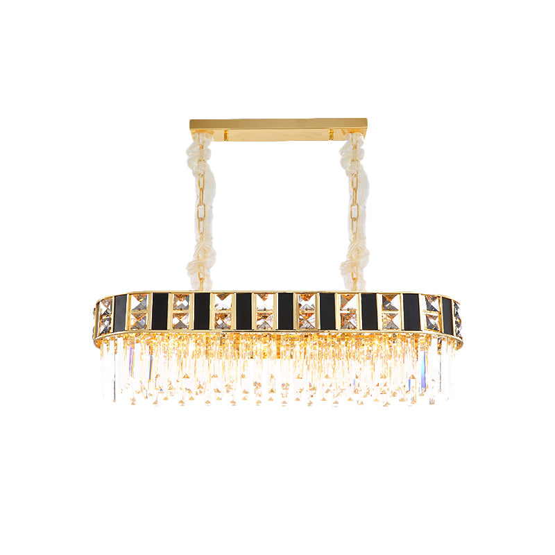 K9 Crystal Oval Island Light Modern 12 Heads Dining Room Ceiling Pendant in Black and Gold Clearhalo 'Ceiling Lights' 'Island Lights' Lighting' 886272