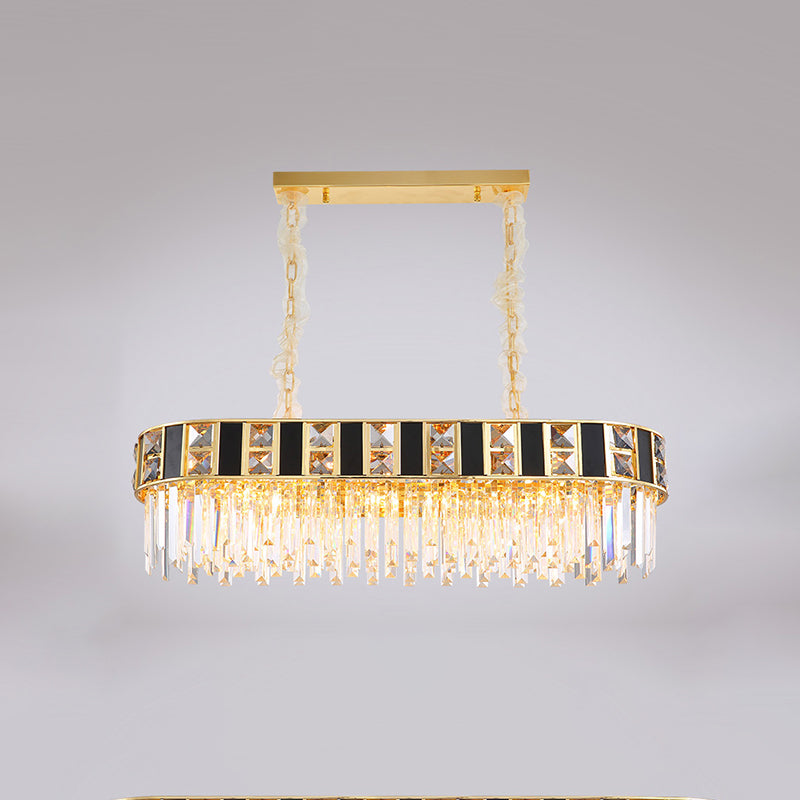 K9 Crystal Oval Island Light Modern 12 Heads Dining Room Ceiling Pendant in Black and Gold Clearhalo 'Ceiling Lights' 'Island Lights' Lighting' 886273