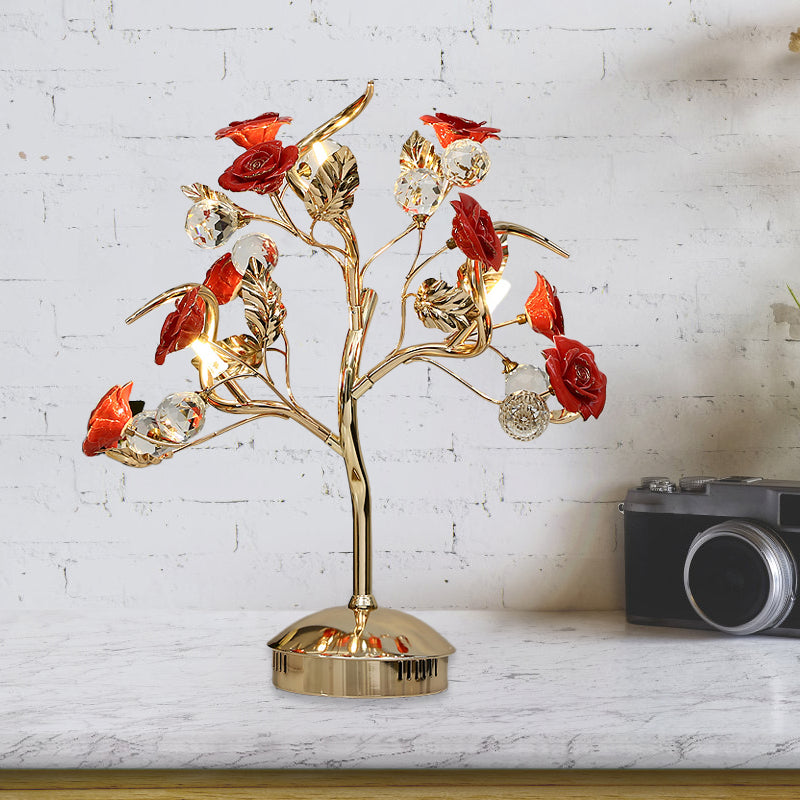 Ceramic Flowering Tree Table Lamp Romantic Pastoral 3-Head Dining Room Nightstand Light in Green/White/Red Clearhalo 'Lamps' 'Table Lamps' Lighting' 886325