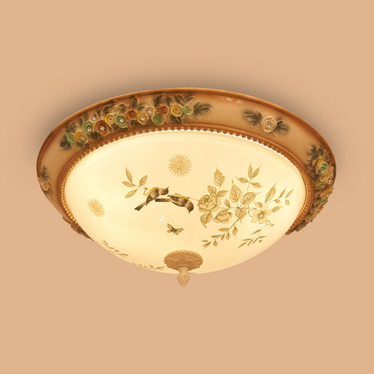 3/4 Lights Printed Glass Flush Mount American Flower White Bowl Close to Ceiling Lighting with Handmade Rose Edge Clearhalo 'Ceiling Lights' 'Close To Ceiling Lights' 'Close to ceiling' 'Flush mount' Lighting' 886335