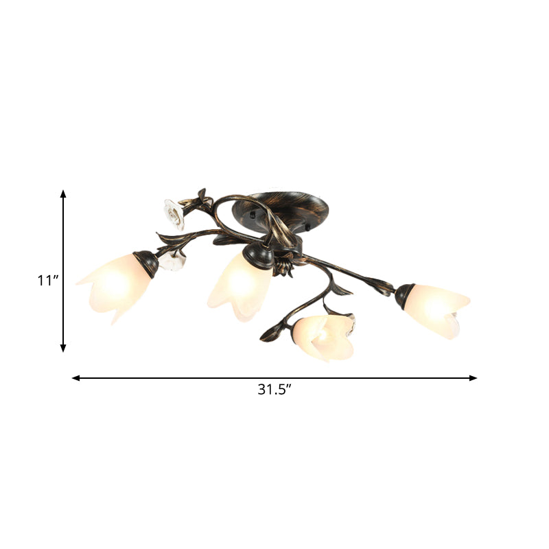 American Garden Flowers Ceiling Light 4/6/8 Heads Cream Glass Semi Flush Mount Lighting in Bronze Clearhalo 'Ceiling Lights' 'Close To Ceiling Lights' 'Close to ceiling' 'Semi-flushmount' Lighting' 886340