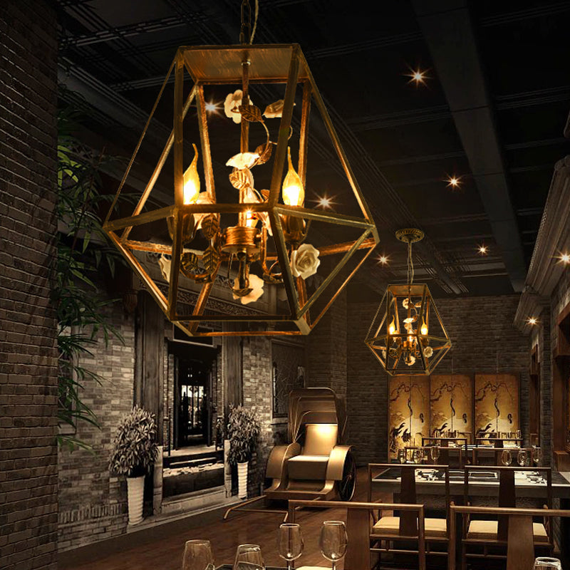 Diamond Cage Wine Bar Chandelier Rustic Metal 3-Light Black Suspension Pendant Light Clearhalo 'Ceiling Lights' 'Chandeliers' Lighting' options 886367