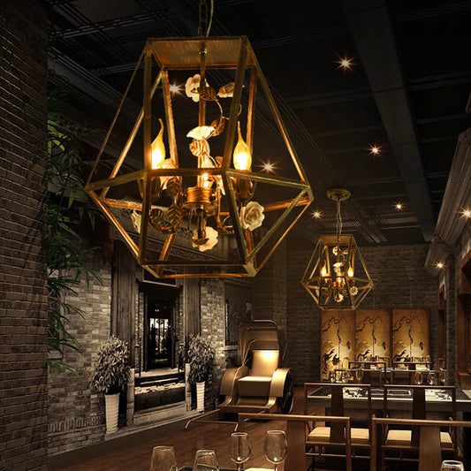 Diamond Cage Wine Bar Chandelier Rustic Metal 3-Light Black Suspension Pendant Light Clearhalo 'Ceiling Lights' 'Chandeliers' Lighting' options 886367