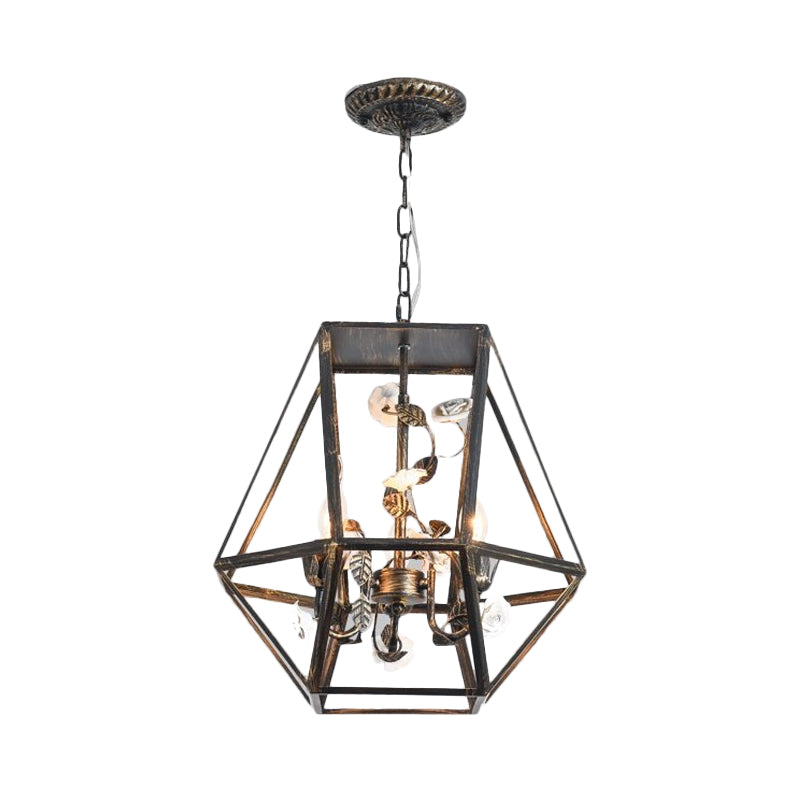 Diamond Cage Wine Bar Chandelier Rustic Metal 3-Light Black Suspension Pendant Light Clearhalo 'Ceiling Lights' 'Chandeliers' Lighting' options 886368