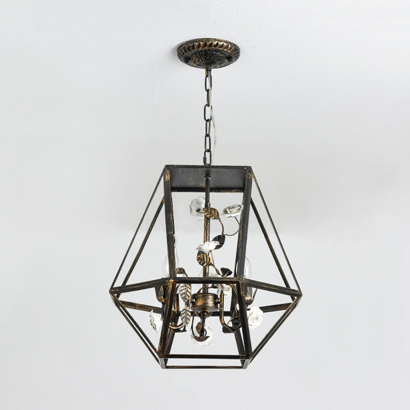 Diamond Cage Wine Bar Chandelier Rustic Metal 3-Light Black Suspension Pendant Light Clearhalo 'Ceiling Lights' 'Chandeliers' Lighting' options 886369