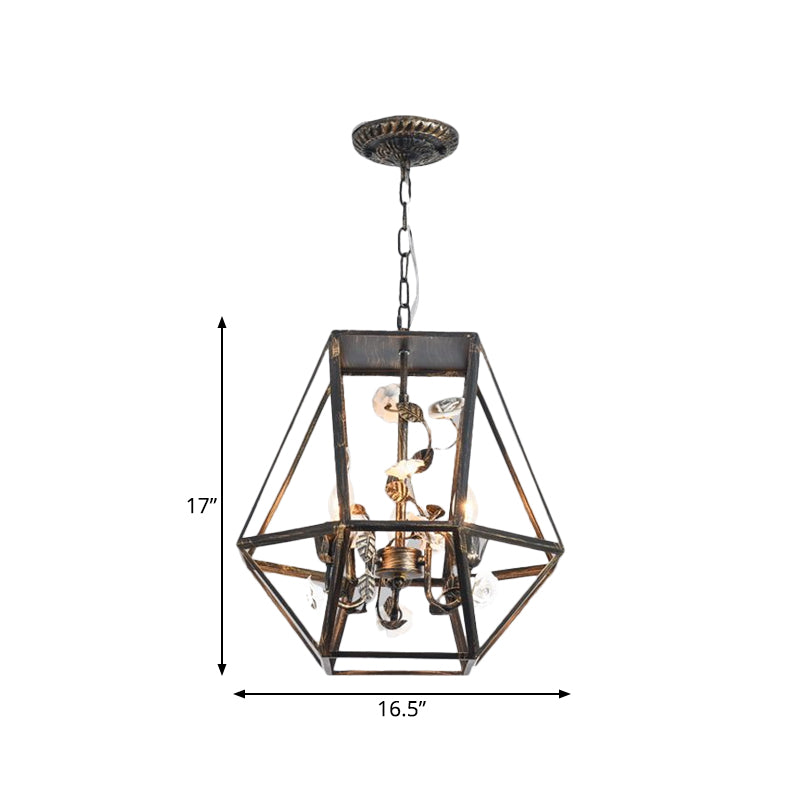 Diamond Cage Wine Bar Chandelier Rustic Metal 3-Light Black Suspension Pendant Light Clearhalo 'Ceiling Lights' 'Chandeliers' Lighting' options 886370