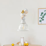 Clear Glass Bell Drop Pendant Cartoon 1 Light White Hanging Light Fixture with Butterfly Fairy Decor White Clearhalo 'Ceiling Lights' 'Glass shade' 'Glass' 'Pendant Lights' 'Pendants' Lighting' 886396