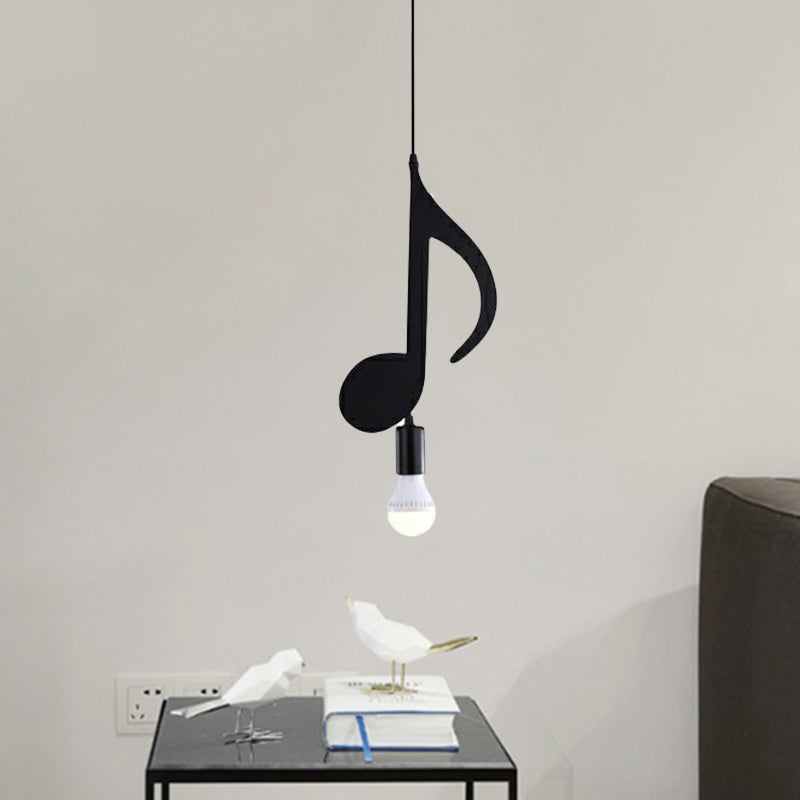 Black Musical Note/Eighth Note Pendant Nordic Style 1-Light Metal Suspended Lighting Fixture for Bedroom Clearhalo 'Ceiling Lights' 'Pendant Lights' 'Pendants' Lighting' 886400