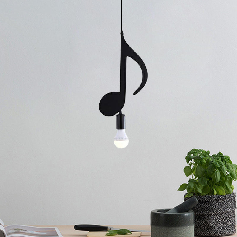 Black Musical Note/Eighth Note Pendant Nordic Style 1-Light Metal Suspended Lighting Fixture for Bedroom Clearhalo 'Ceiling Lights' 'Pendant Lights' 'Pendants' Lighting' 886401