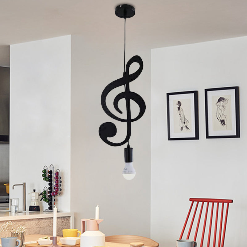 Black Musical Note/Eighth Note Pendant Nordic Style 1-Light Metal Suspended Lighting Fixture for Bedroom Clearhalo 'Ceiling Lights' 'Pendant Lights' 'Pendants' Lighting' 886405