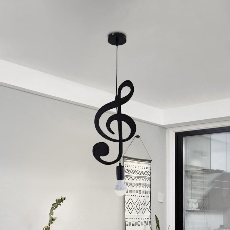 Black Musical Note/Eighth Note Pendant Nordic Style 1-Light Metal Suspended Lighting Fixture for Bedroom Clearhalo 'Ceiling Lights' 'Pendant Lights' 'Pendants' Lighting' 886406