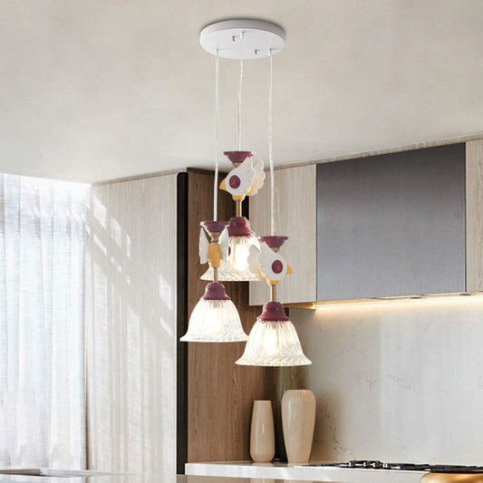 Cartoon Flared Cluster Pendant Clear Glass 3 Lights Bedroom Ceiling Suspension Lamp in Red with Globe/Bird Design Clearhalo 'Ceiling Lights' 'Glass shade' 'Glass' 'Pendant Lights' 'Pendants' Lighting' 886410