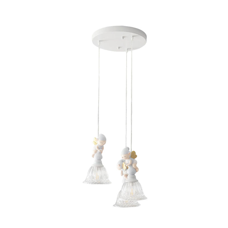 3/6-Head Multi Light Pendant Kids White Hanging Lamp with Flared Clear Glass Shade and Butterfly Fairy Decor Clearhalo 'Ceiling Lights' 'Pendant Lights' 'Pendants' Lighting' 886420