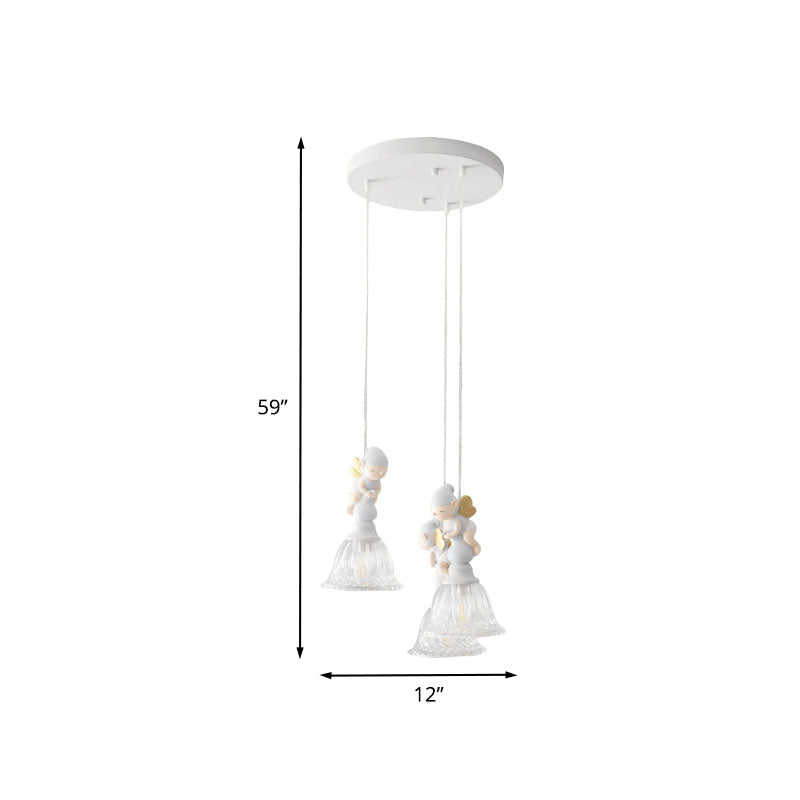 3/6-Head Multi Light Pendant Kids White Hanging Lamp with Flared Clear Glass Shade and Butterfly Fairy Decor Clearhalo 'Ceiling Lights' 'Pendant Lights' 'Pendants' Lighting' 886421