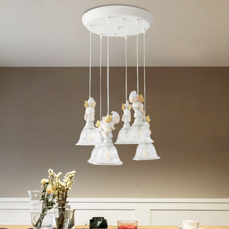 3/6-Head Multi Light Pendant Kids White Hanging Lamp with Flared Clear Glass Shade and Butterfly Fairy Decor Clearhalo 'Ceiling Lights' 'Pendant Lights' 'Pendants' Lighting' 886423