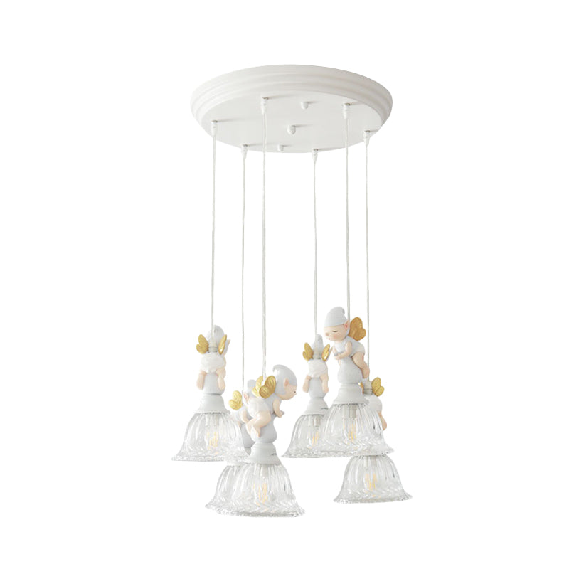 3/6-Head Multi Light Pendant Kids White Hanging Lamp with Flared Clear Glass Shade and Butterfly Fairy Decor Clearhalo 'Ceiling Lights' 'Pendant Lights' 'Pendants' Lighting' 886425