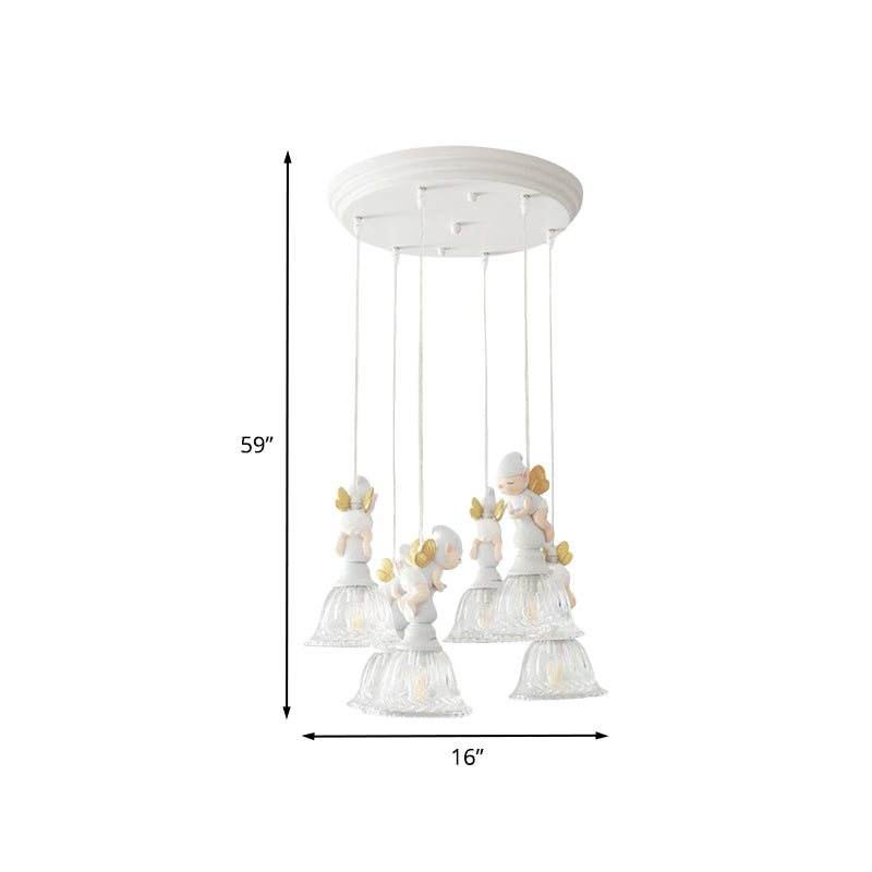 3/6-Head Multi Light Pendant Kids White Hanging Lamp with Flared Clear Glass Shade and Butterfly Fairy Decor Clearhalo 'Ceiling Lights' 'Pendant Lights' 'Pendants' Lighting' 886426