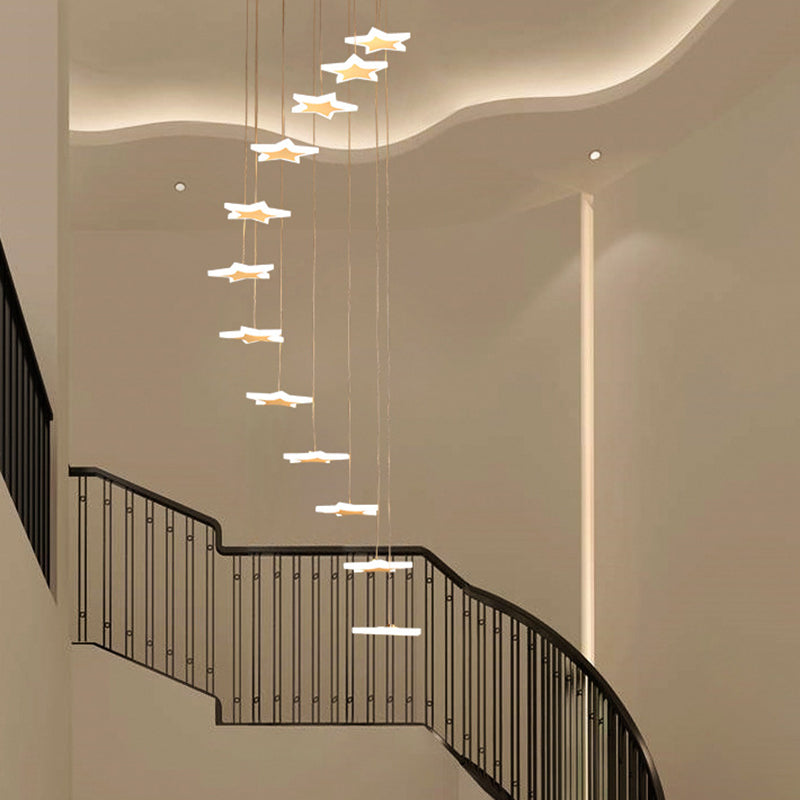 Spiral Star Cluster Pendant Light Nordic Acrylic 12/18 Heads White Suspension Lighting for Stair Clearhalo 'Ceiling Lights' 'Pendant Lights' 'Pendants' Lighting' 886427