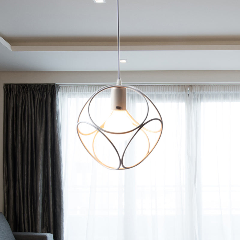 White Square Cage Pendant Light Loft Style Metal 1 Bulb Living Room Suspension Lamp with Hanging Cord White Clearhalo 'Ceiling Lights' 'Modern Pendants' 'Modern' 'Pendant Lights' 'Pendants' Lighting' 88643