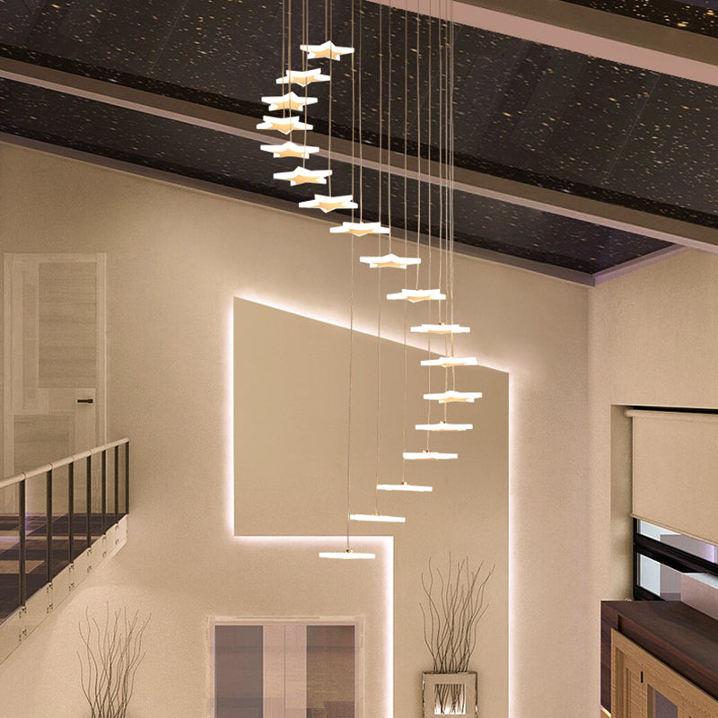 Spiral Star Cluster Pendant Light Nordic Acrylic 12/18 Heads White Suspension Lighting for Stair Clearhalo 'Ceiling Lights' 'Pendant Lights' 'Pendants' Lighting' 886431