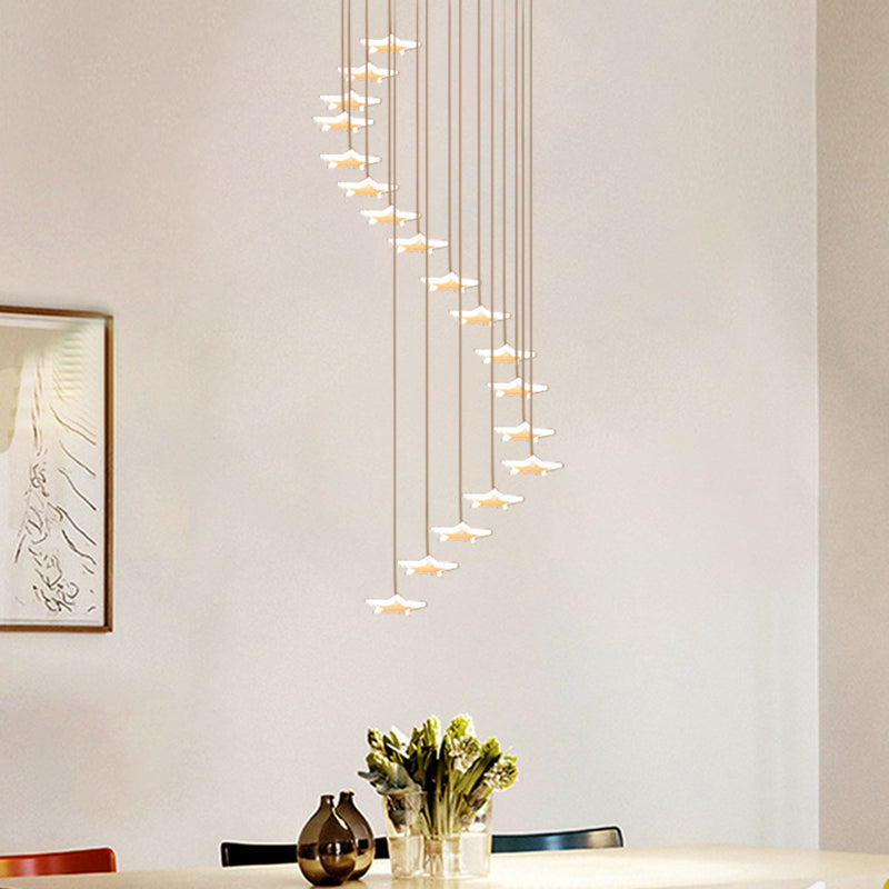 Spiral Star Cluster Pendant Light Nordic Acrylic 12/18 Heads White Suspension Lighting for Stair Clearhalo 'Ceiling Lights' 'Pendant Lights' 'Pendants' Lighting' 886432