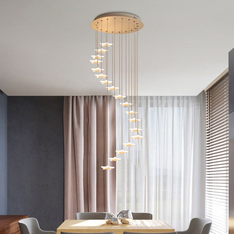 Spiral Star Cluster Pendant Light Nordic Acrylic 12/18 Heads White Suspension Lighting for Stair Clearhalo 'Ceiling Lights' 'Pendant Lights' 'Pendants' Lighting' 886433