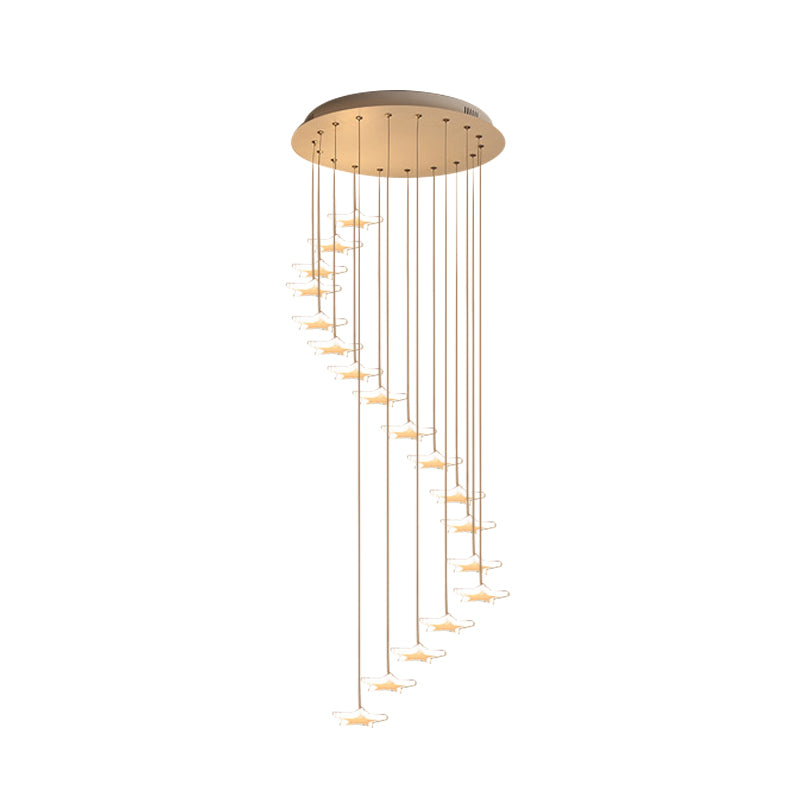 Spiral Star Cluster Pendant Light Nordic Acrylic 12/18 Heads White Suspension Lighting for Stair Clearhalo 'Ceiling Lights' 'Pendant Lights' 'Pendants' Lighting' 886434