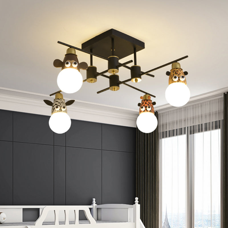 Kids Animal Metal Chandelier Lamp 4 Lights Pendant Lighting Fixture in Black for Nursery Clearhalo 'Ceiling Lights' 'Chandeliers' Lighting' options 886456