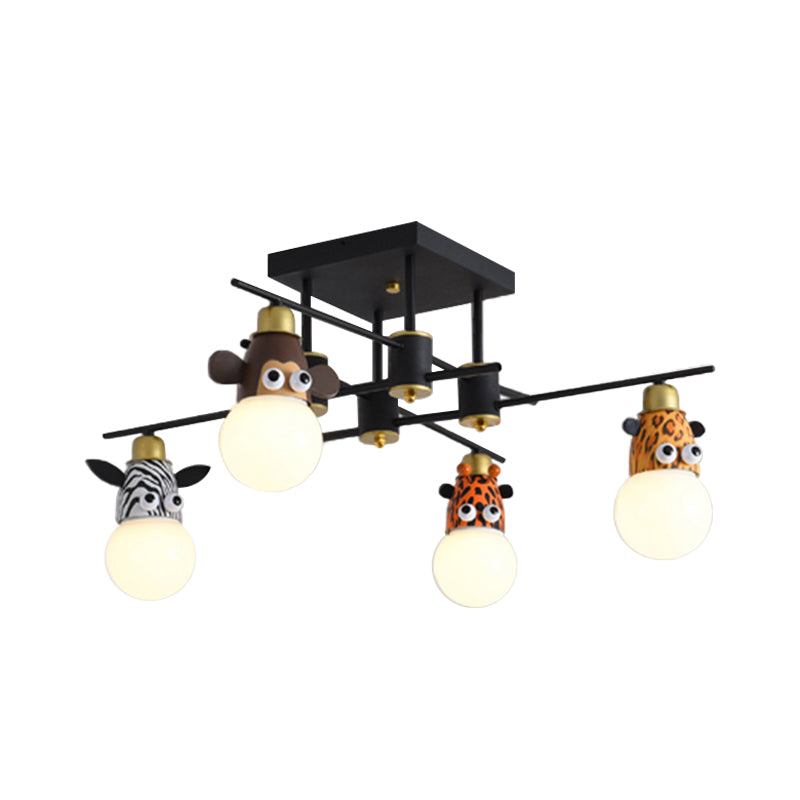 Kids Animal Metal Chandelier Lamp 4 Lights Pendant Lighting Fixture in Black for Nursery Clearhalo 'Ceiling Lights' 'Chandeliers' Lighting' options 886457