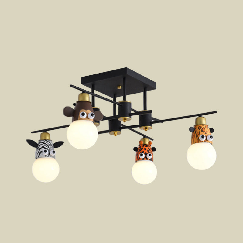 Kids Animal Metal Chandelier Lamp 4 Lights Pendant Lighting Fixture in Black for Nursery Clearhalo 'Ceiling Lights' 'Chandeliers' Lighting' options 886458